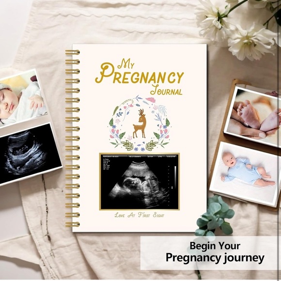 Pregnancy Journal with Gold Accents Maternity Memory Book - 82 Pages Hardcover - Picture 1 of 10